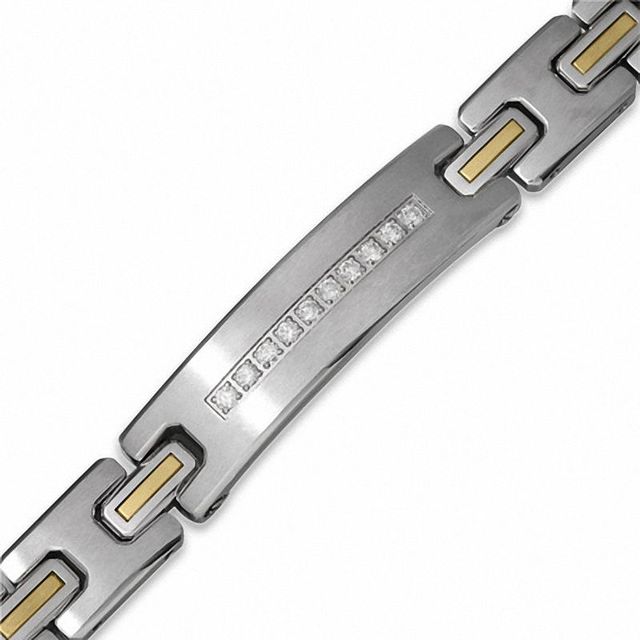 Men's 0.45 CT. T.W. Diamond ID Bracelet in Stainless Steel and 14K Two-Tone Gold|Peoples Jewellers