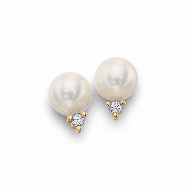 Blue Lagoon® by Mikimoto 5.5-6.0mm Akoya Cultured Pearl Stud Earrings in 14K Gold with Diamond Accents|Peoples Jewellers