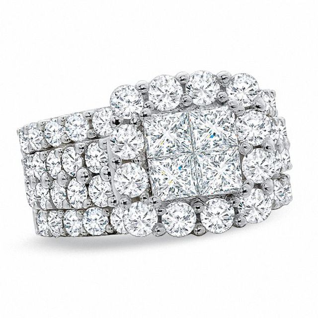 4.00 CT. T.W. Princess-Cut Quad Diamond Bridal Three Piece Set in 14K White Gold|Peoples Jewellers