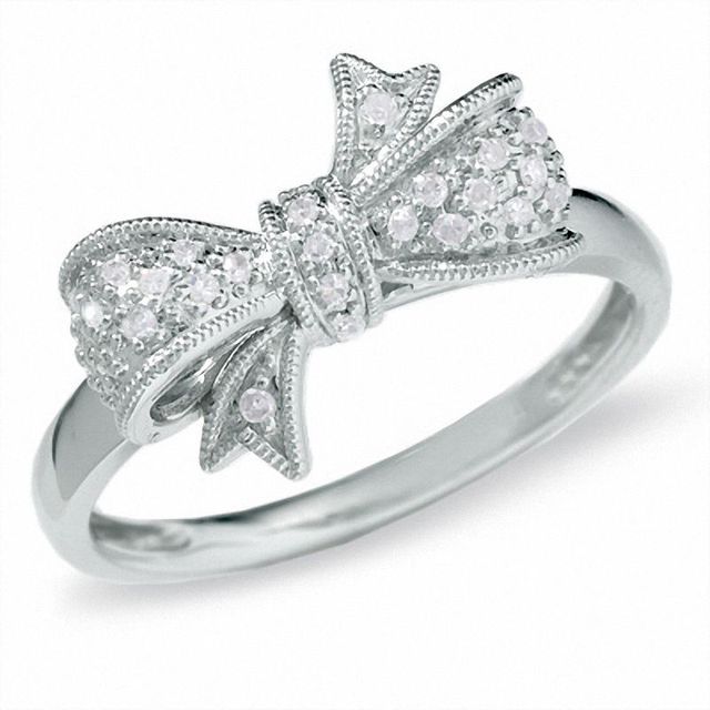 0.09 CT. T.W. Diamond Bow Ring in 10K White Gold