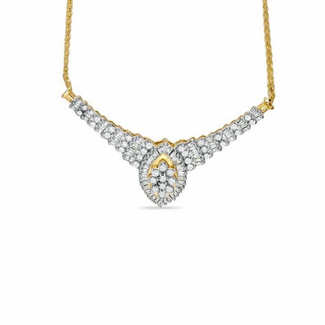 1.75 CT. T.W. Marquise Diamond Crown Necklace in 10K Gold|Peoples Jewellers