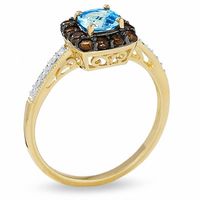 Cushion-Cut Blue Topaz and Smoky Quartz Ring in 10K Gold with Diamond Accents - Size 7|Peoples Jewellers