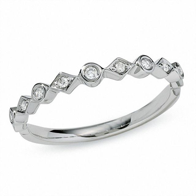 Round and Kite Diamond Accent Stackable Band in 14K White Gold|Peoples Jewellers