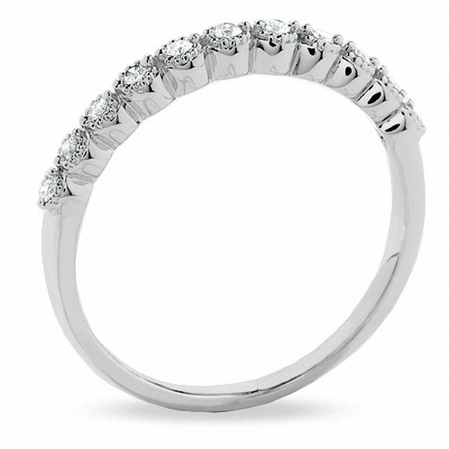 Round Diamond Accent Stackable Band with Pavé Outline in 14K White Gold|Peoples Jewellers