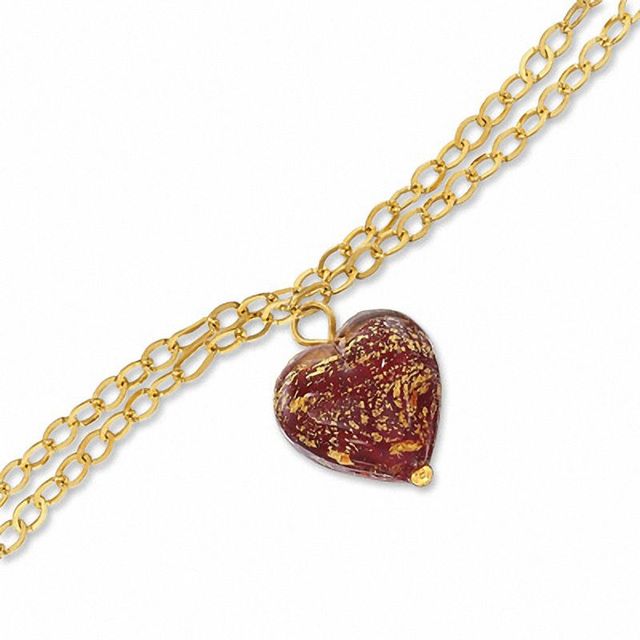 10K Gold Double Strand Red Venetian Heart Bracelet|Peoples Jewellers