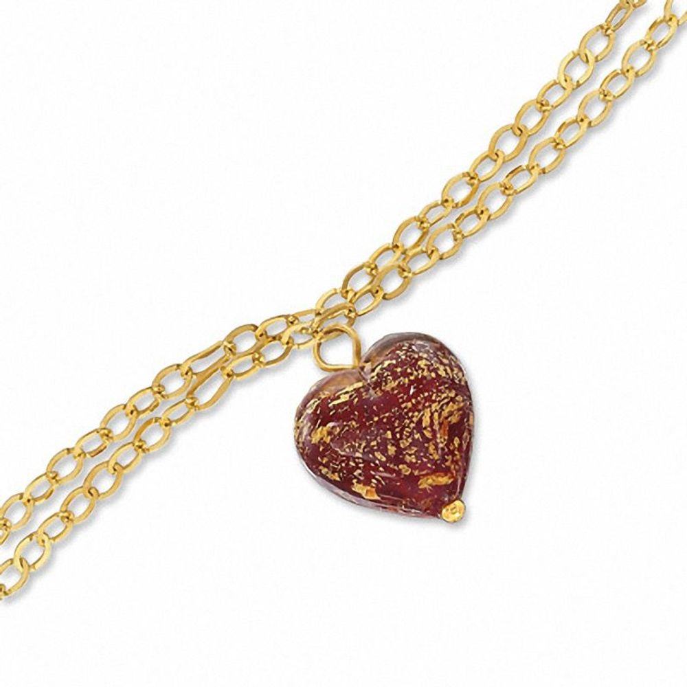 10K Gold Double Strand Red Venetian Heart Bracelet|Peoples Jewellers