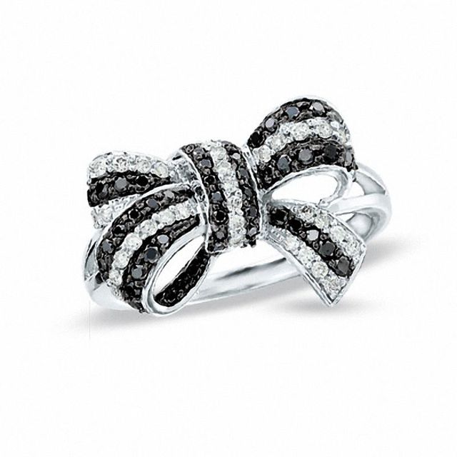 0.50 CT. T.W. Enhanced Black and White Diamond Bow Ring in 10K White Gold|Peoples Jewellers
