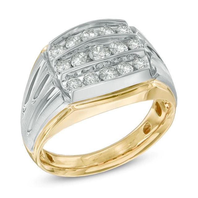 Men's 1.00 CT. T.W. Diamond Three Row Ring in 10K Two-Tone Gold