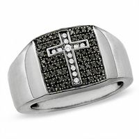 Men's 0.33 CT. T.W. Enhanced Black and White Diamond Ring in 10K White Gold|Peoples Jewellers