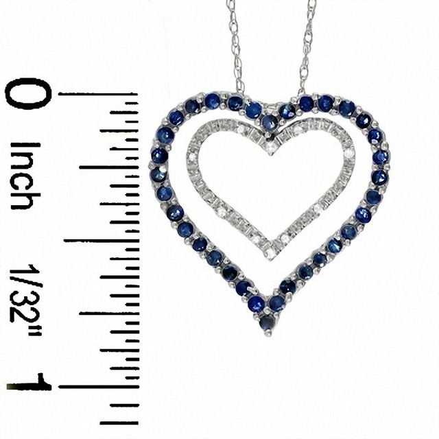 Blue Sapphire and Diamond Double Heart Pendant in 10K White Gold