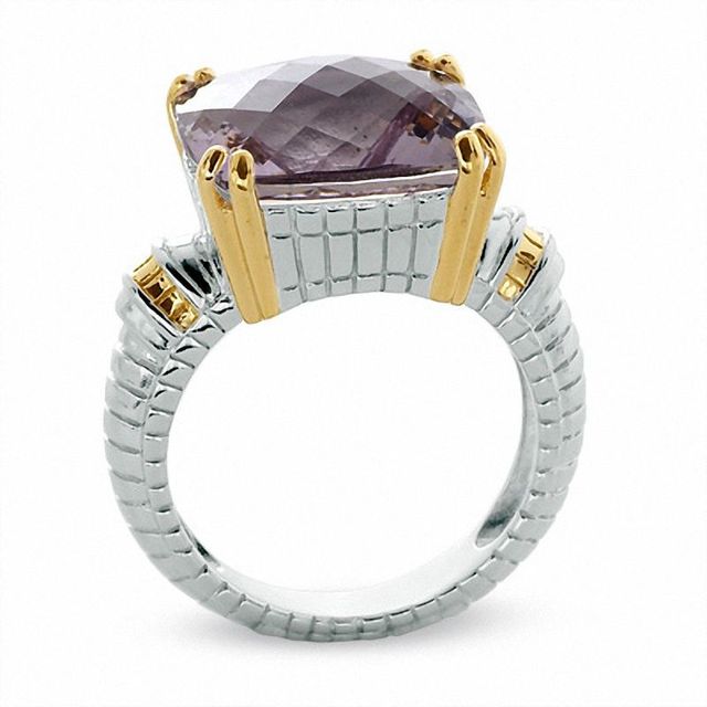 Cushion-Cut Rose De France Quartz Ring in Two-Tone Sterling Silver with 14K Gold Vermeil Accents|Peoples Jewellers