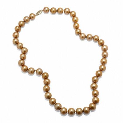 9.0-10.0mm Champagne Freshwater Cultured Pearl Strand in 14K Gold|Peoples Jewellers