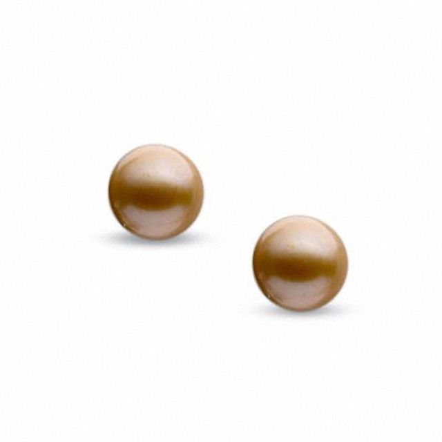 8.0mm Champagne Cultured Freshwater Pearl Stud Earrings in 14K Gold|Peoples Jewellers