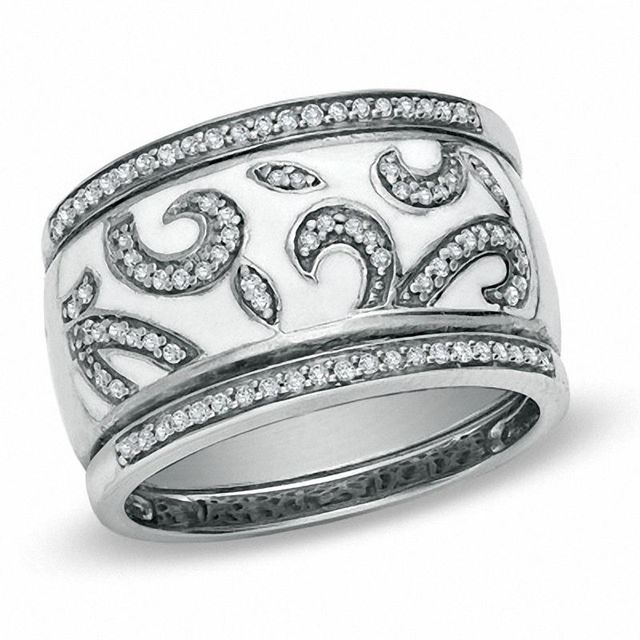 0.25 CT. T.W. Diamond White Enamel Swirl Band in Sterling Silver|Peoples Jewellers