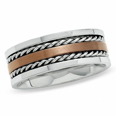 Men's Brown IP Stainless Steel Band with Rope Edge - Size 10|Peoples Jewellers