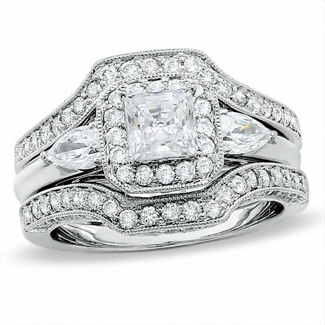 2.00 CT. T.W. Princess-Cut Diamond Bridal Set in 14K White Gold|Peoples Jewellers