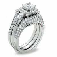 2.00 CT. T.W. Princess-Cut Diamond Bridal Set in 14K White Gold|Peoples Jewellers