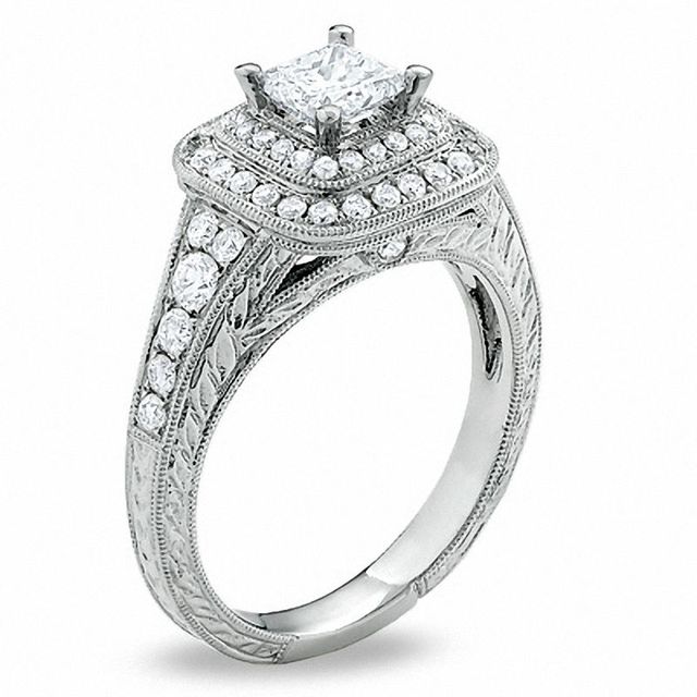 1.20 CT. T.W. Certified Framed Princess-Cut Diamond Ring in 14K White Gold|Peoples Jewellers