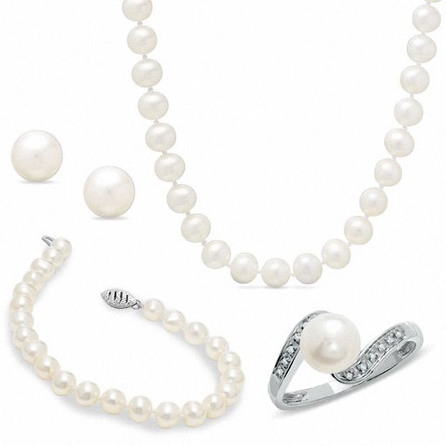 6.0-7.5mm Freshwater Cultured Pearl Four-Piece Set in 14K White Gold-Size 7|Peoples Jewellers
