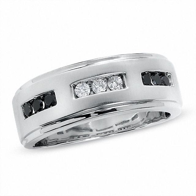 Men's 0.30 CT. T.W. Enhanced Black and White Diamond Three Channel Band in 14K White Gold|Peoples Jewellers