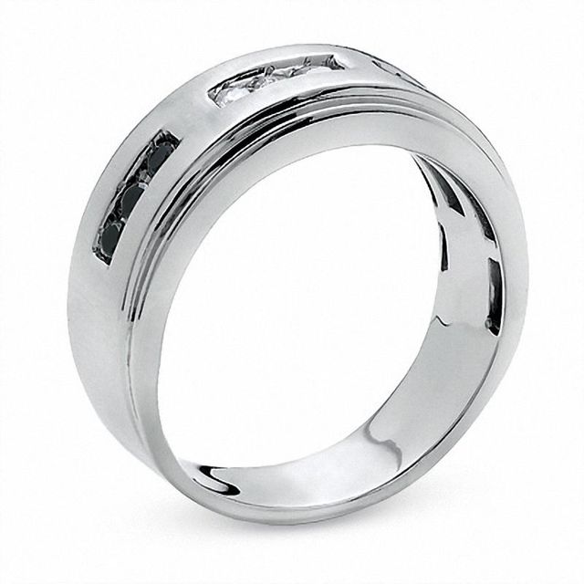 Men's 0.30 CT. T.W. Enhanced Black and White Diamond Three Channel Band in 14K White Gold|Peoples Jewellers