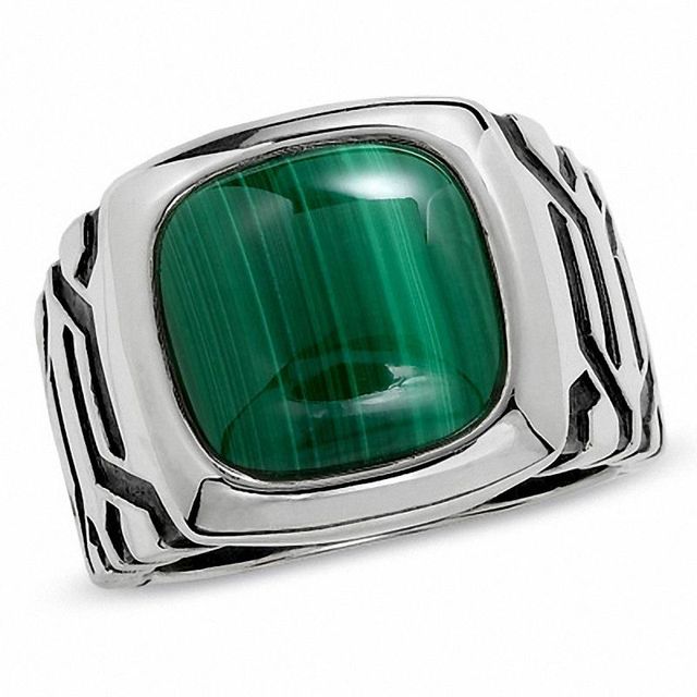 Men's Cushion-Cut Malachite Ring in Sterling Silver|Peoples Jewellers