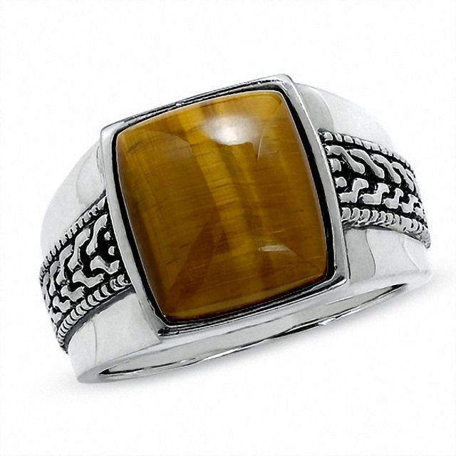 Men's Cushion-Cut Tiger's Eye Ring in Sterling Silver