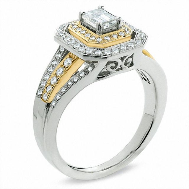 1.00 CT. T.W. Emerald-Cut Diamond Split Shank Ring in 14K Two-Tone Gold|Peoples Jewellers