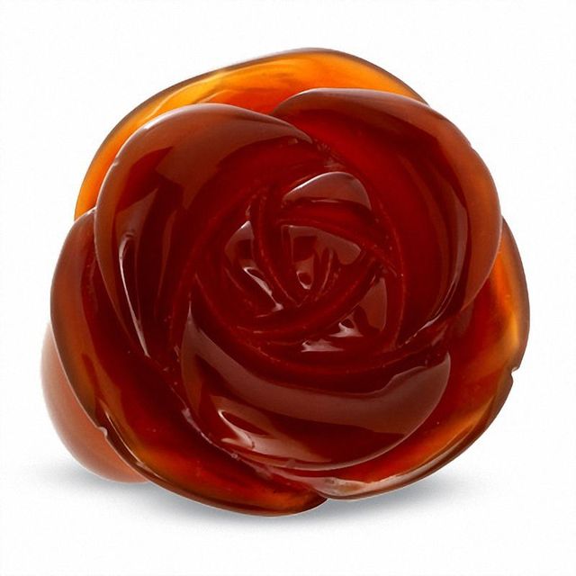 Carved Carnelian Flower Ring - Size 8