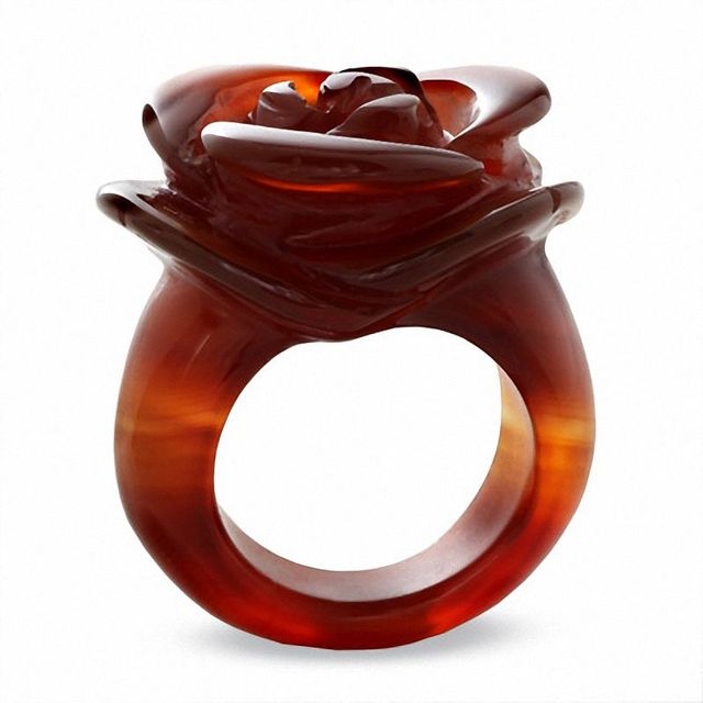 Carved Carnelian Flower Ring - Size 8