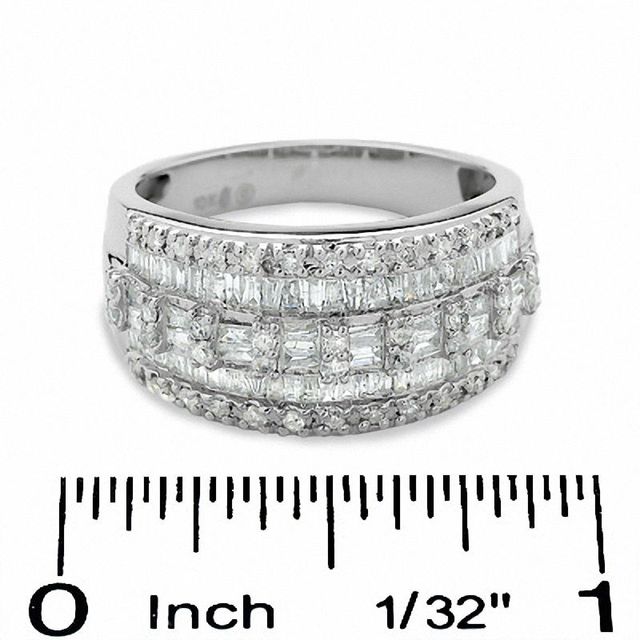 1.00 CT. T.W. Baguette and Round Diamond Three Row Ring in 10K White Gold|Peoples Jewellers