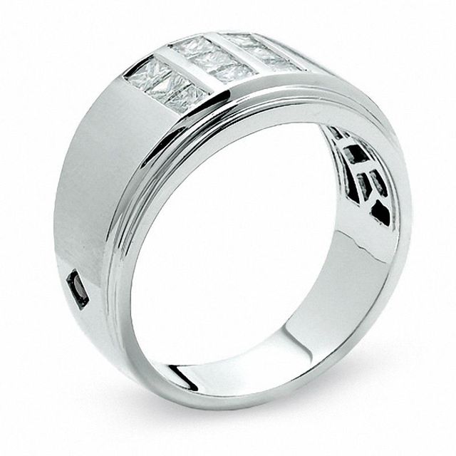 Men's 0.75 CT. T.W. Square-Cut Diamond Three Row Satin Ring in 14K White Gold|Peoples Jewellers
