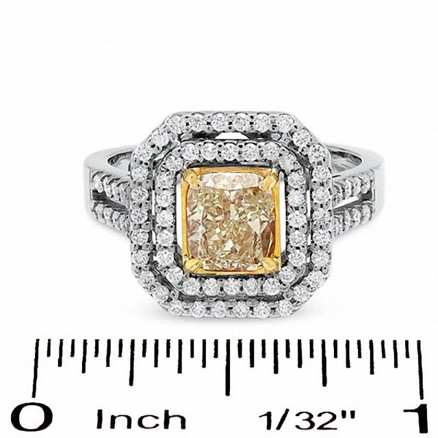 1.96 CT. T.W. Certified Fancy Yellow Diamond Double Framed Ring in 18K Two-Tone Gold|Peoples Jewellers