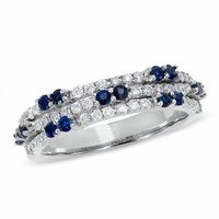 0.75 CT. T.W. Diamond and Blue Sapphire Band in 14K White Gold|Peoples Jewellers