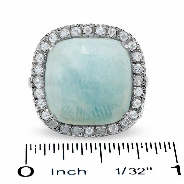 Cushion-Cut Blue Chalcedony Frame Ring in Sterling Silver with White Topaz Accents - Size 7