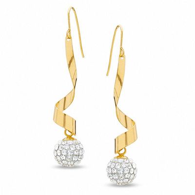 14K Gold Ribbon Twist Earrings with Crystal Balls|Peoples Jewellers