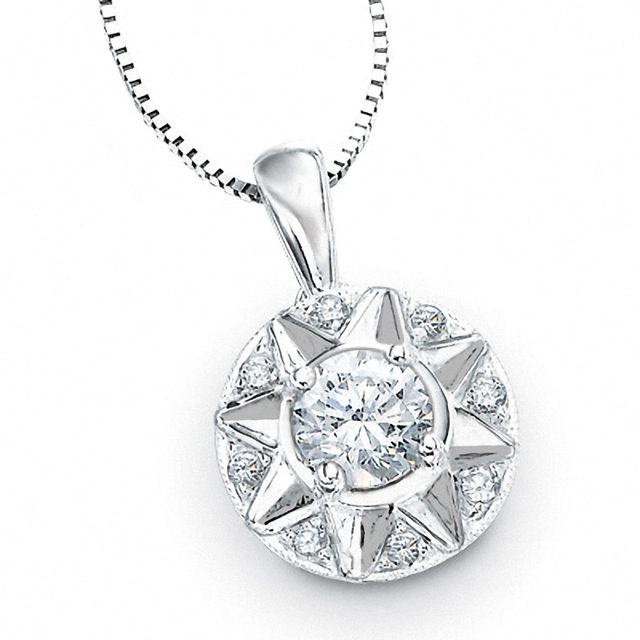 0.50 CT. T.W. Diamond Starburst Love Pendant in 14K White Gold