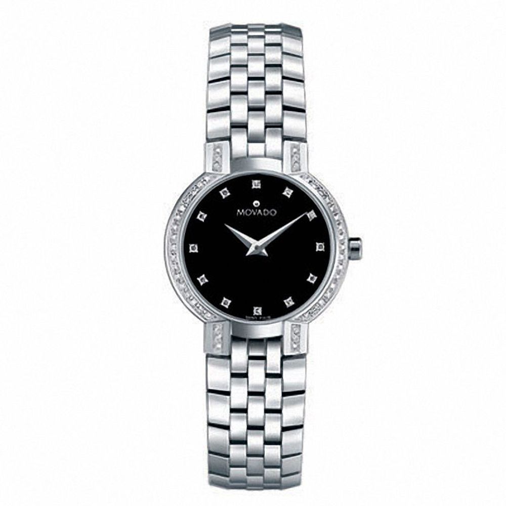 Ladies' Movado Faceto™ Stainless Steel Bracelet Watch with Diamond Bezel (Model: 0605586)|Peoples Jewellers