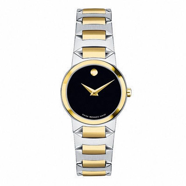 Ladies' Movado Temo Two-Tone Bracelet Watch with Black Dial (Model: 0606065)|Peoples Jewellers