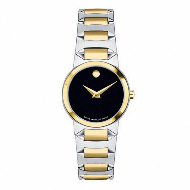 Ladies' Movado Temo Two-Tone Bracelet Watch with Black Dial (Model: 0606065)