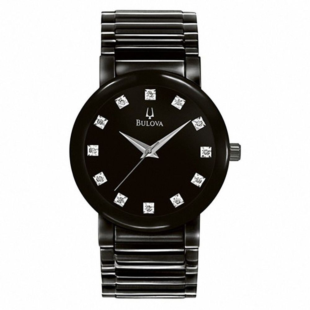 Men's Bulova Diamond Accent Black IP Watch with Black Dial (Model: 98D001)|Peoples Jewellers