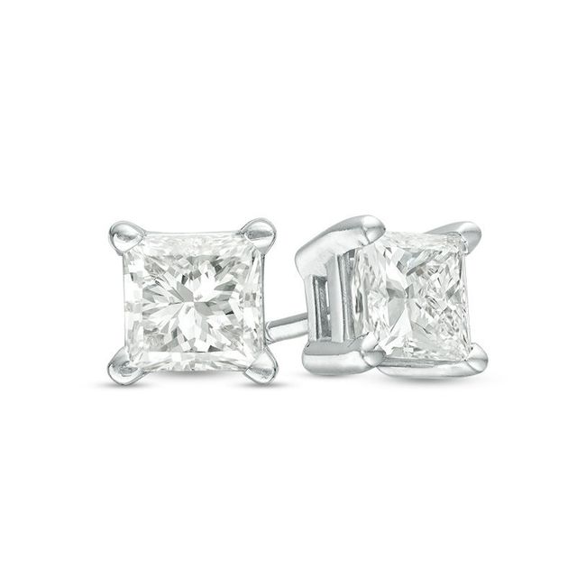 1.20 CT. T.W. Princess-Cut Diamond Solitaire Earrings in 14K White Gold (K-L/I2-I3)|Peoples Jewellers