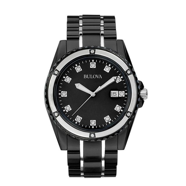 Men's Bulova Marine Star Diamond Accent Black IP Watch with Black Dial (Model: 98D107)|Peoples Jewellers