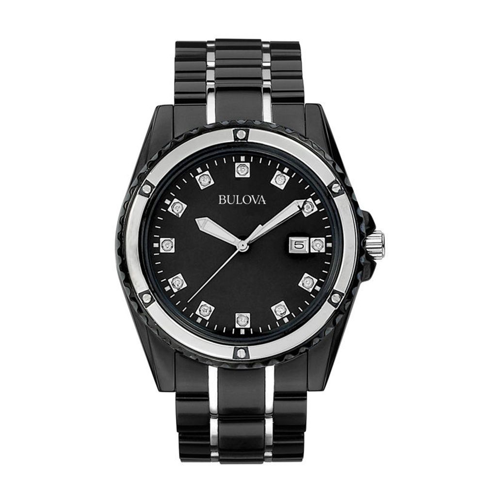 Men's Bulova Marine Star Diamond Accent Black IP Watch with Black Dial (Model: 98D107)|Peoples Jewellers