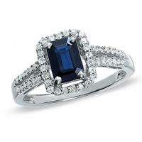 Emerald-Cut Blue Sapphire and Diamond Ring in 10K White Gold|Peoples Jewellers