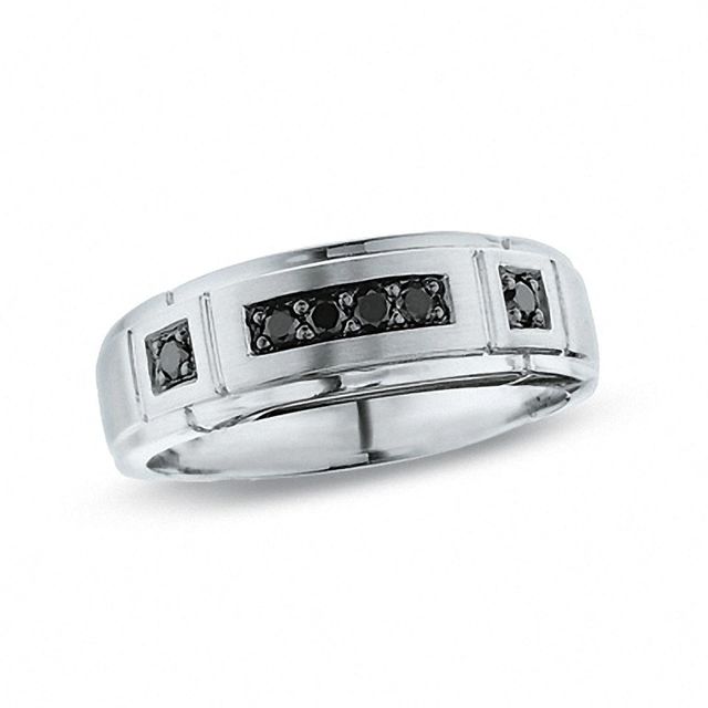Men's 0.25 CT. T.W. Black Diamond Band in 14K White Gold|Peoples Jewellers
