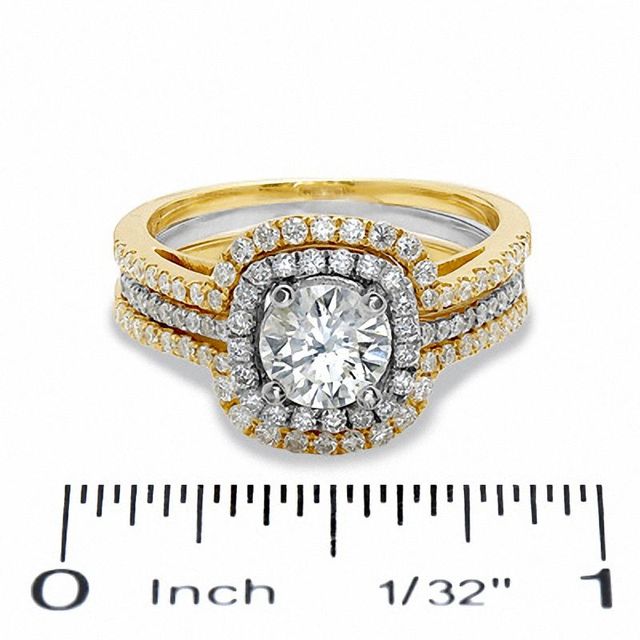 1.50 CT. T.W. Diamond Double Framed Three Piece Bridal Set in 14K Two-Tone Gold