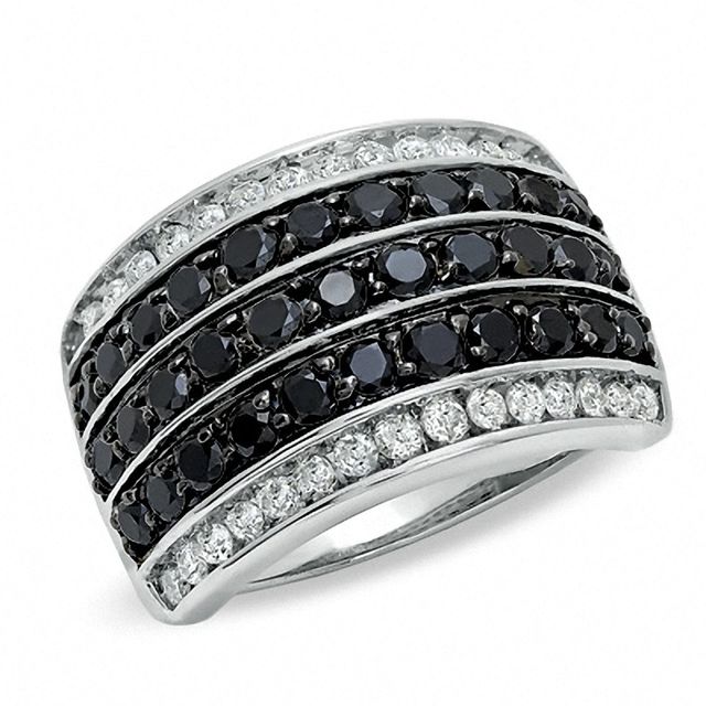 2.00 CT. T.W. Enhanced Black and White Diamond Race Track Ring in 10K White Gold|Peoples Jewellers