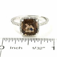 Cushion-Cut Smoky Quartz Ring in 14K White Gold with Diamond Accents|Peoples Jewellers