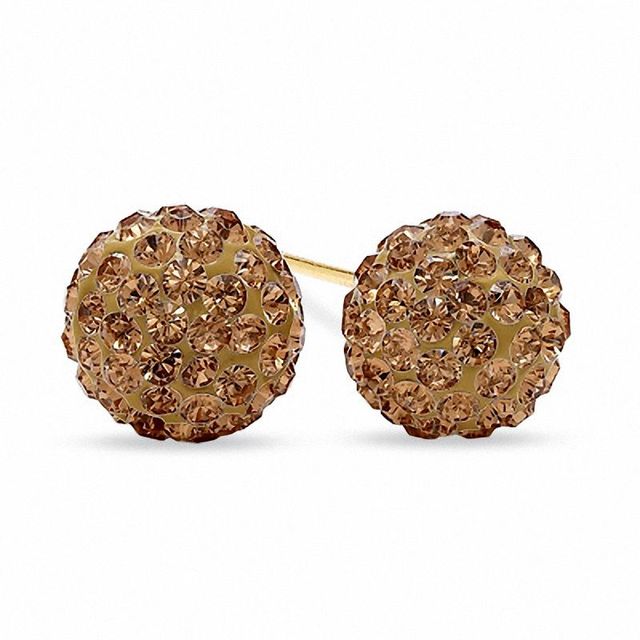 8.0mm Champagne Crystal Ball Stud Earrings in 14K Gold